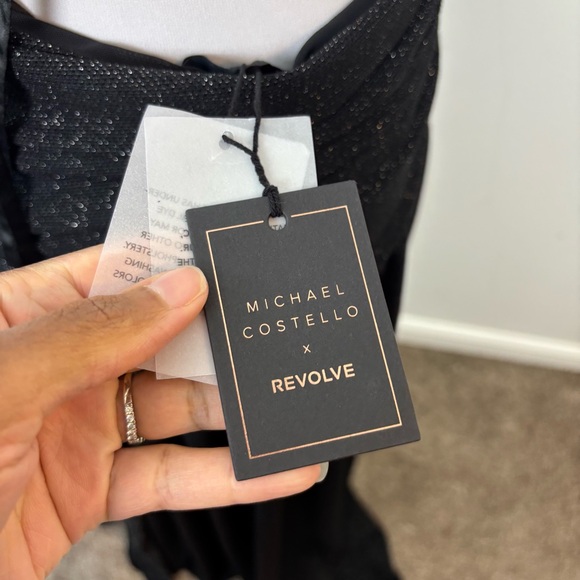 Michael Costello Revolve Fairleigh Gown Black Cutout Metallic Thread Size Small - Picture 6 of 11